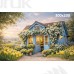 Tło fotograficzne „Niebieski domek wśród żółtych tulipanów” | E852